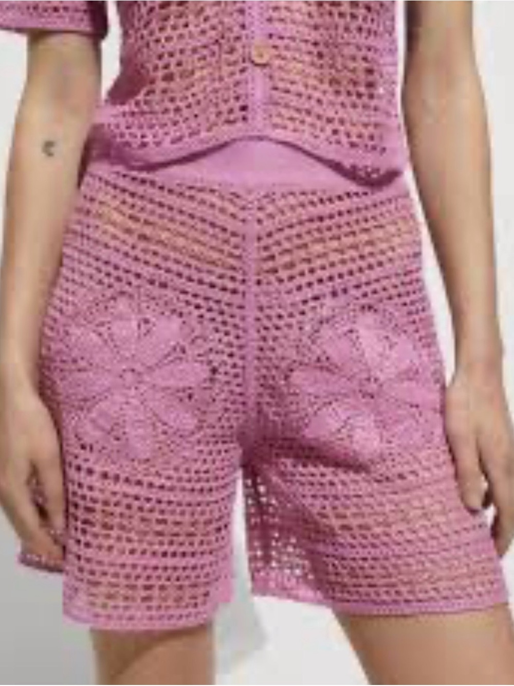 Mango Crochet Knit Shorts in Dusty Rose
